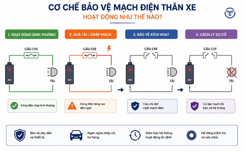 Cơ chế bảo vệ mạch điện thân xe hoạt động như thế nào?