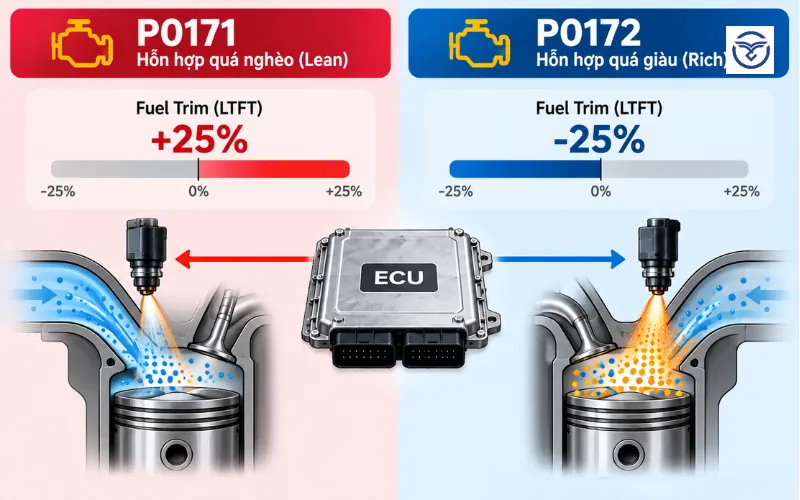 Cách chẩn đoán lỗi P0171 và P0172